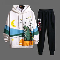 SET Áo quần Hoodie nam nữ ️ Áo khoác nỉ thu đông kèm quần ulzzang IN KHỦNG LONG MẶT TRĂNG form unisex nam nữ trẻ trung