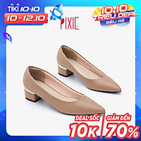 Giày Cao Gót 3cm Gót Vuông Ốp Kim Loại Mũi Nhọn Pixie X546