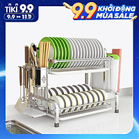 Kệ Để Chén Bát Đĩa INOX 304 kèm khay ráo nước cao cấp VANDO, giá úp bát khô ráo trên bàn bếp