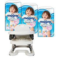Combo 3 gói tã quần Moony cao cấp size M58/L44/XL38/XXL26 tặng ghế ăn dặm Mastela và đồ chơi Toys House