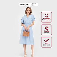 Đầm dáng xòe nữ thiết kế eo chun cổ lật phối nút GUMAC DB572