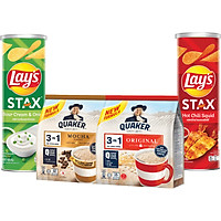 Combo 4 món Cho cả nhà: Yến mạch Quaker và Bánh snack khoai tây miếng Lay's Stax Thái
