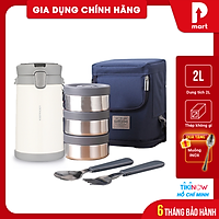 Bộ Hộp Cơm Giữ Nhiệt Lock&Lock Easy Carry 2L LHC8039 Có Túi (1 Hộp 720ml, 2 Hộp 420ml Kèm 1 Bộ Muỗng Và Nĩa) tặng muỗng inox