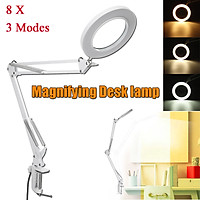 LED Desk Lamp 8X Magnifier Glass With 3 Modes Light Stand Clamp Magnifying Lamp Table Lamp