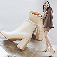 Bốt Nữ Cổ Thấp Da Gân Trước Khoá Sau VẠT Gót 7p Cách Điệu (Mã Q85 ) Kèm Mặt Nạ