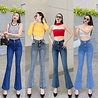 Quần jean nữ ống loe lưng cao phối gân đẹp Đôi Chân Nhỏ
