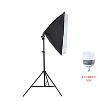 Bộ đèn studio chụp ảnh sản phẩm, quay phim, livestream chuyên nghiệp, bộ gồm chân đèn 2m kèm softbox 50x70cm, bóng đèn Led Bulb