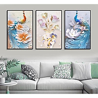 - Tranh canvas chim công có khung treo phòng khách phòng ngủ