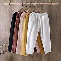 Quần Baggy Nữ Vải Đũi Thái Cạp Chun Nhẹ Mát