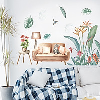Decal dán tường lá xanh hoa sắc màu trang trí phòng khách, phòng ngủ đẹp