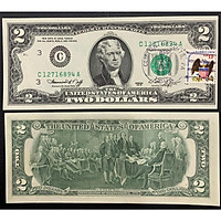 Tiền 2 USD 1976 Dán Tem và đóng dấu bưu chính - kỷ 200 năm lập quốc Hoa Kỳ, hiếm gặp