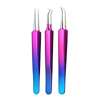 3Pcs Stainless Steel Blackhead Acne Needles Extractor Remover Professional Curved Straight Tweezers Face Care Clip