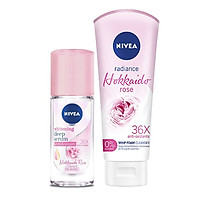 Bộ Đôi Nivea Hương Hoa Hồng Hokkaido Dưỡng Da Trắng Mịn: Lăn Ngăn Mùi Serum (40ml)+Sữa Rửa Mặt Tạo Bọt (100ml)