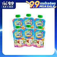 Combo 6 Gói Trái cây nghiền vị táo, lê, chuối, đào cùng sữa chua Fruto Nyanya 90g