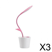 3xUSB Charge LED Pen Holder Table Lamp Eye Protection Reading Night Light Pink