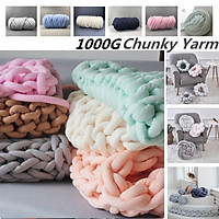 Chunky Yarn DIY Knit Knitted Blanket Warm Thick Line Cotton Washable Throw Rug- Blue
