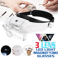 Portable Head Wearing Magnifying Glass Double Eye Jeweler Watch Clock Repair Magnifier Loupe with 3 LED Light