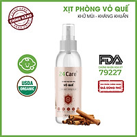 Xịt Phòng Tinh Dầu Quế Hữu Cơ Organic 24Care 50ML/100ML - Kháng khuẩn - Khử mùi hôi - Đuổi muỗi - côn trùng - Giúp định tâm khi đi xa, ngủ khách sạn, giảm cảm giác bất an - Hương thơm thư giãn.
