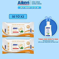 Aiken Combo 2 Gói Khăn Ướt Sạch Khuẩn Chiết Xuất Bạc Hà 50 Tờ/gói