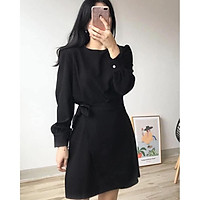 Váy dài tay phối đai lưng dánh chữ A Evy size S M L