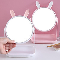 Gương để bàn, gương tai thỏ để bàn xoay 360 độ tiện dụng, gương trang điểm để ban xinh xắn dễ thương