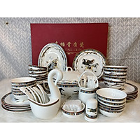 Bộ bát đĩa sứ xương cao cấp hoa văn ngựa 60 chi tiết dành cho các bữa tiệc gia đình