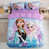 Bộ Chăn Ga Gối Cotton Magic Elsa - Anna Tím