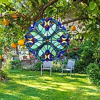 10'' Colorful Stained Glass Window Panel Sun Catcher Outdoor Garden Decor