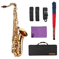 ammoon Saxophone Bb B-flat Tenor Saxophone Gold-plated Sax with Mouthpiece Carrying Case Neck Strap Cleaning Cloth Brush
