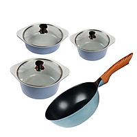 Combo 4 món, nồi đúc ceramic cao cấp 20 cm, 22 cm, 24 cm, chảo 28 cm sâu lòng dùng được bếp từ