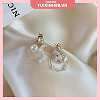 Khuyên Tai Hình Tròn Đính Hoa Ngọc Trai Phong Cách Hàn Quốc Thời Trang Nữ Dễ Thương MS0425