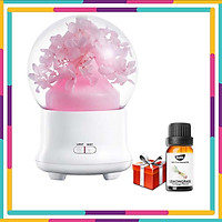 Máy phun sương mini Tú Cầu khuếch tán tinh dầu siêu âm tạo ẩm hoa khô, có đèn LED 7 màu, tặng kèm tinh dầu sả chanh Kobi