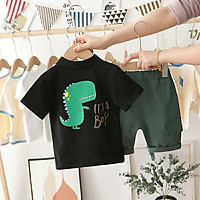 Set bé trai áo polo in hình khủng long 2 màu trắng đen cho bé từ 3-5 tuổi hàng nội địa Trung