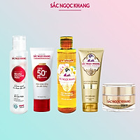 Combo chăm sóc da toàn diện 1 Sắc Ngọc Khang: Nước tẩy trang 145ml+Sữa rửa mặt 100g+Nước hoa hồng 145ml+Kem chống nắng 50g+Kem dưỡng da ban đêm 30g