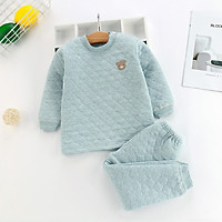 Baby Boy Clothes Toddler Girl 1-6T Children Cartoon Bear Pattern Quilted Thick Warm Casual Three-layer Thermal Underwear Set