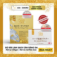 Bộ đôi làm sạch cân bằng da Bột rửa mặt thảo dược và Mặt nạ collagen tươi Asa Zakura
