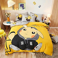 Bộ Chăn Ga Gối Cotton Magic Pikachu Áo Đen