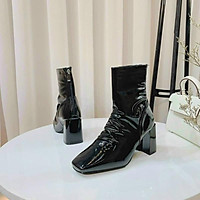 Giày bốt (boots) da bóng nhăn cao cổ đế vuông 7 phân .