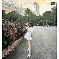 Set peplum nút bọc cổ V kèm quần shorts trắng