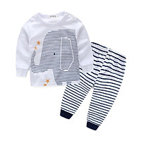 Spring Autumn Casual Newborn Set Baby Cartoon Printing Long Sleeve Top And Striped Trousers Kids Two-piece Outfit Set