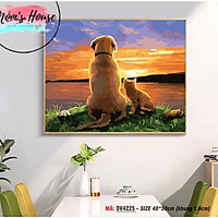 TRANH TÔ MÀU SỐ HÓA MẪU CHÓ MÈO NGẮM HOÀNG HÔN