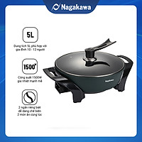 Lẩu điện 2 ngăn đa năng Nagakawa NAG1905 (5L) - Lòng nồi nguyên khối - 5 mức điều chỉnh - Hàng Chính Hãng