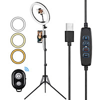 Andoer 12 Inch LED Ring Lights Ringlight with Phone Holders Remote Shutter Tripod Light Stand 3 Color Temperature Modes