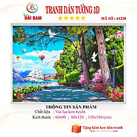 Tranh dán tường 3D Vải lụa Phong cảnh biển đẹp trang trí nội thất phòng khách phòng ngủ
