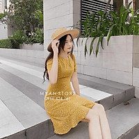 Đầm Hoa Nhỏ Phong Cách Pháp Cho Nữ, Váy Mùa Hè In Họa Tiết Ngọt Ngào Và Ngắn, Đầm Voan In Hoa Kiểu Cổ
