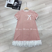 váy kẻ thô viền ren màu đỏ dáng suông bầu bì bon chen
