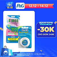 Combo Chăm Sóc Răng Miệng Toàn Diện (Vỉ 3 Bàn Chải Đánh Răng ORAL-B Trà Xanh (Mua 2 Tặng 1) + Chỉ Nha Khoa ORAL-B Essential Mint (Hộp 50m)