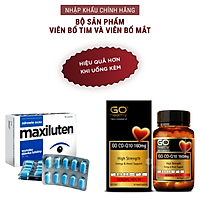 Bộ sản phẩm bổ mắt và bổ tim nhập khẩu chính hãng gồm: Viên uống bổ mắt MAXILUTEN (30 viên) và viên uống bổ tim GO CO Q10 160mg (30 viên)