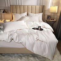 Bộ Vỏ Chăn Ga Gối Lụa Tencel Sumoi 5 Món - Màu Trắng Sữa