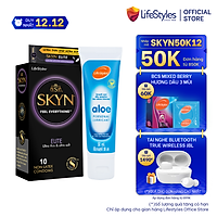 Combo Bao cao Su LifeStyles SKYN ELITE Non-latex Siêu Mỏng 10 bao + Gel Bôi Trơn Tinh Chất Lô Hội LifeStyles Aloe 50ml